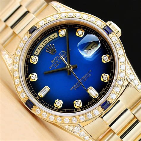 rolex presidential 36mm diamonds blue sapphire|Rolex diamond paved watch.